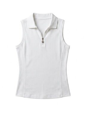 GK White Sleeveless Polo Tank with Front Zip